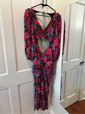 For Love & Lemions Floral Wrap Dress in Fuchsia, Teal & Black